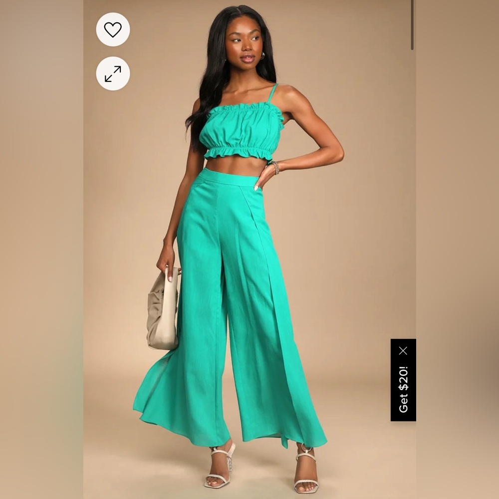 Lulus Postcards From Me Turquoise Ruffled Two-Piece Jumpsuit